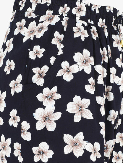 Pantalon droit à motif fleuri - Marine - 3
