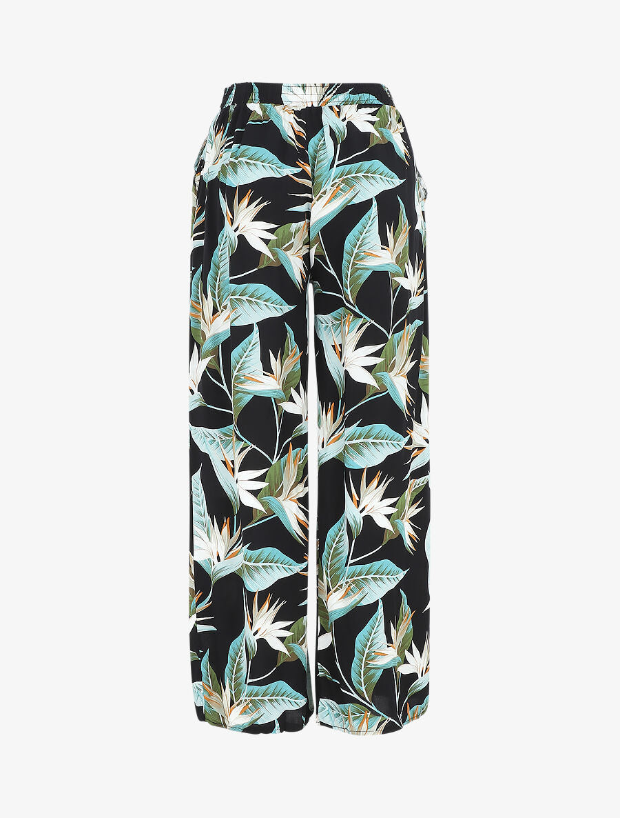 Pantalon ample motif plante tropicale - Noir - 2