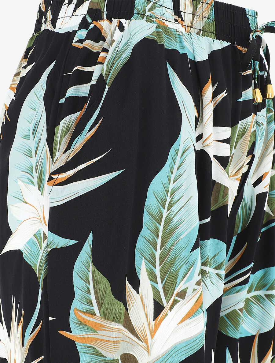 Pantalon ample motif plante tropicale - Noir - 3