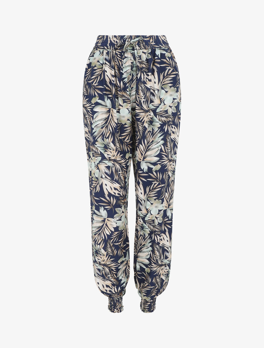 Pantalon style jogging imprimé végétal - Marine - 1