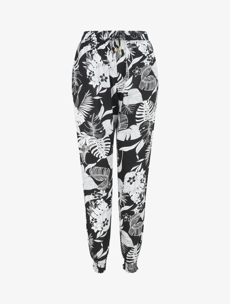 Pantalon style jogging imprimé tropical - Noir - 5