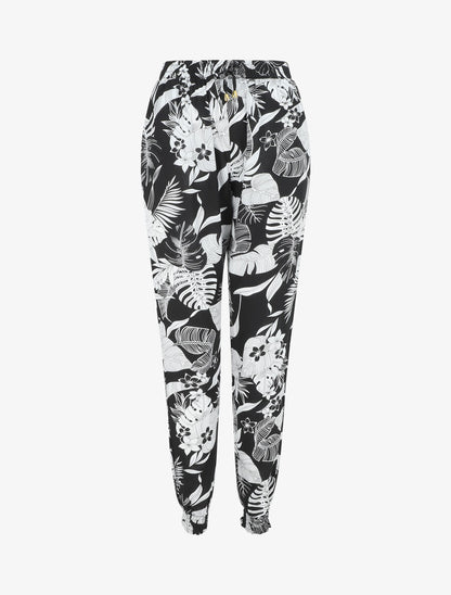 Pantalon style jogging imprimé tropical - Noir - 5