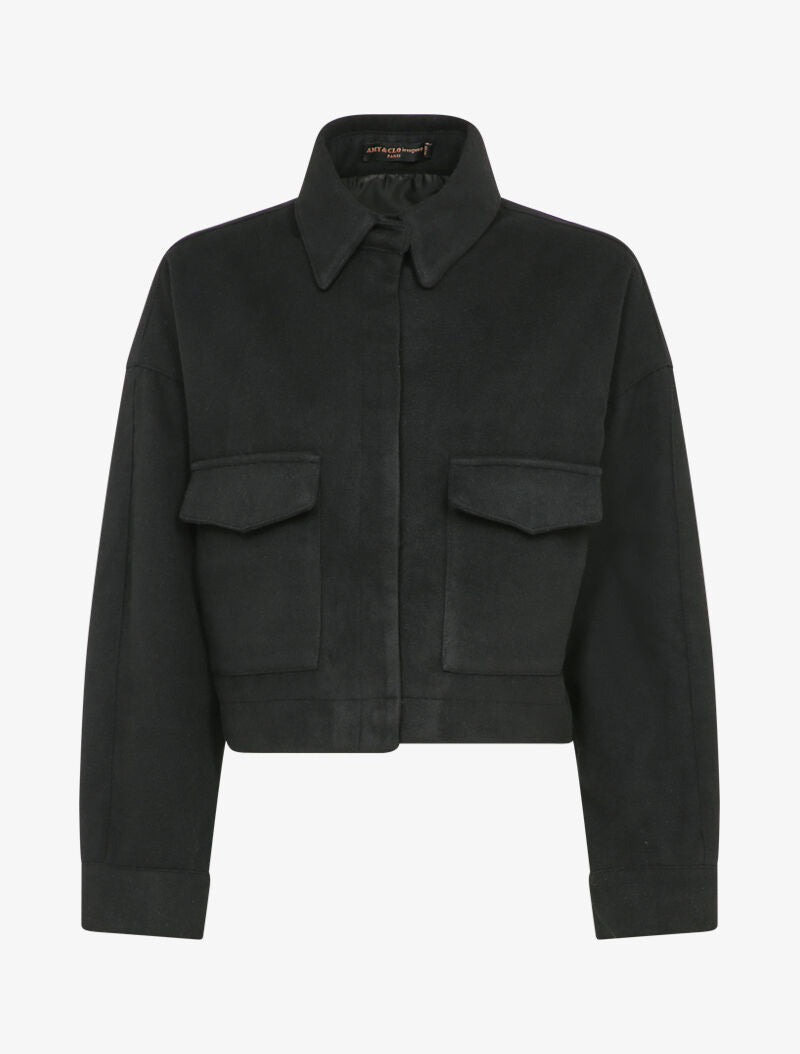 Veste courte et oversize en feutrine - Noir - 1