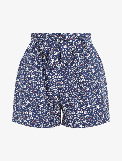 Short fleuri taille haute - Marine - 1