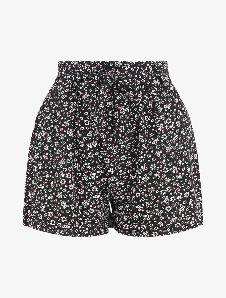 Short fleuri taille haute - Noir - 5