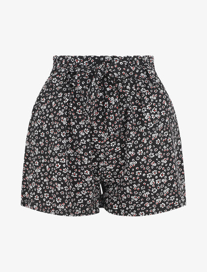 Short fleuri taille haute - Noir - 5