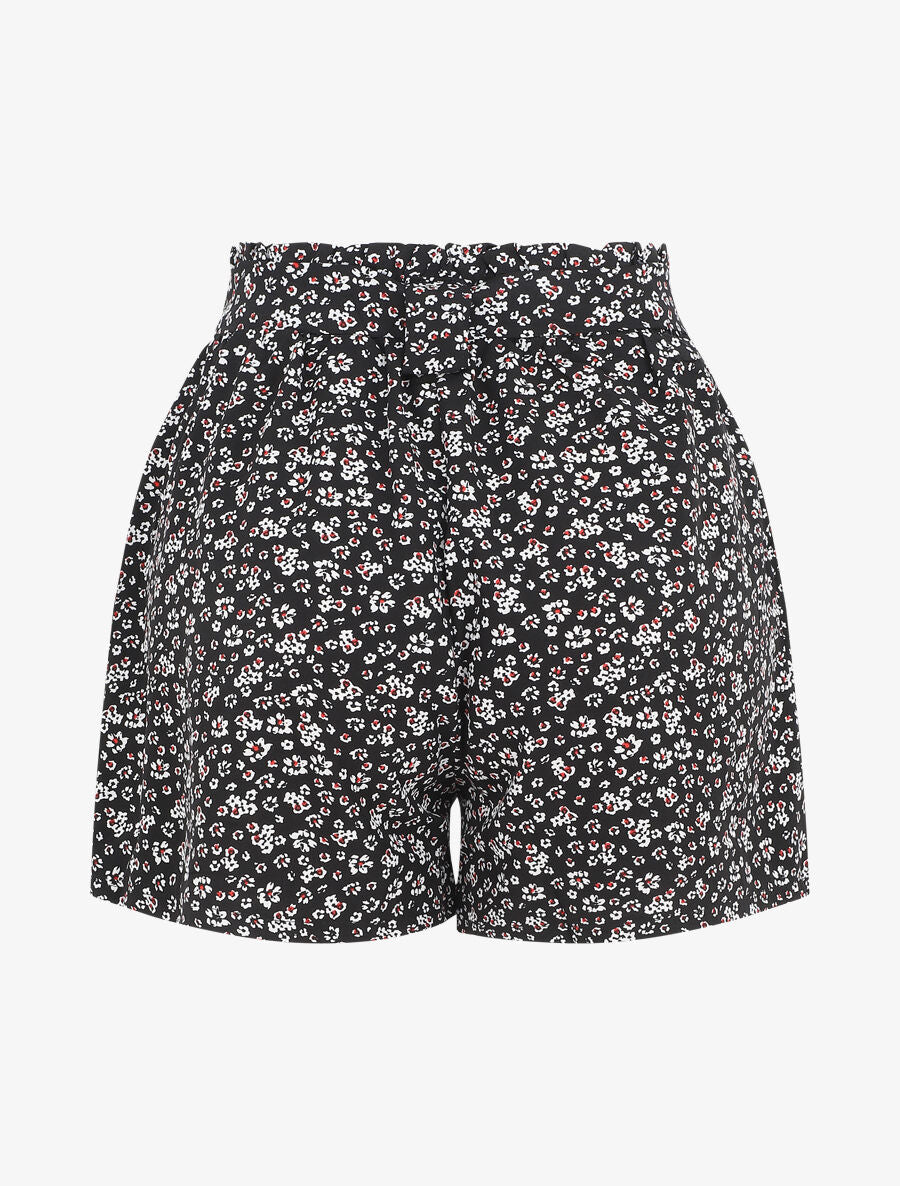 Short fleuri taille haute - Noir - 2