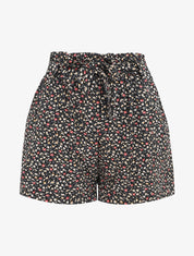 Short droit imprimé petites fleurs - Noir - 1