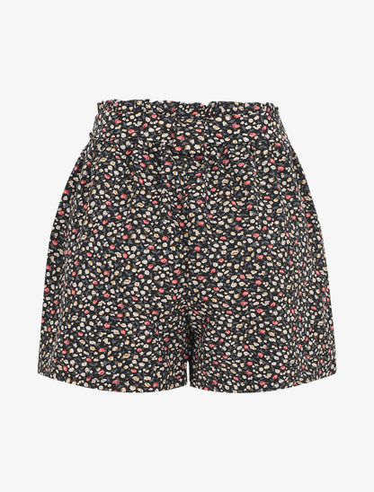 Short droit imprimé petites fleurs - Noir - 2