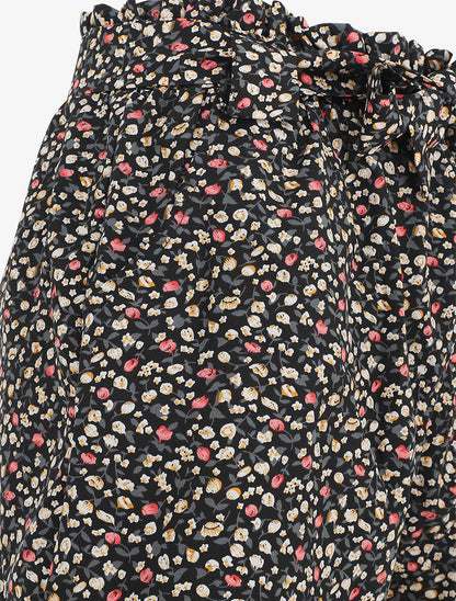 Short droit imprimé petites fleurs - Noir - 3