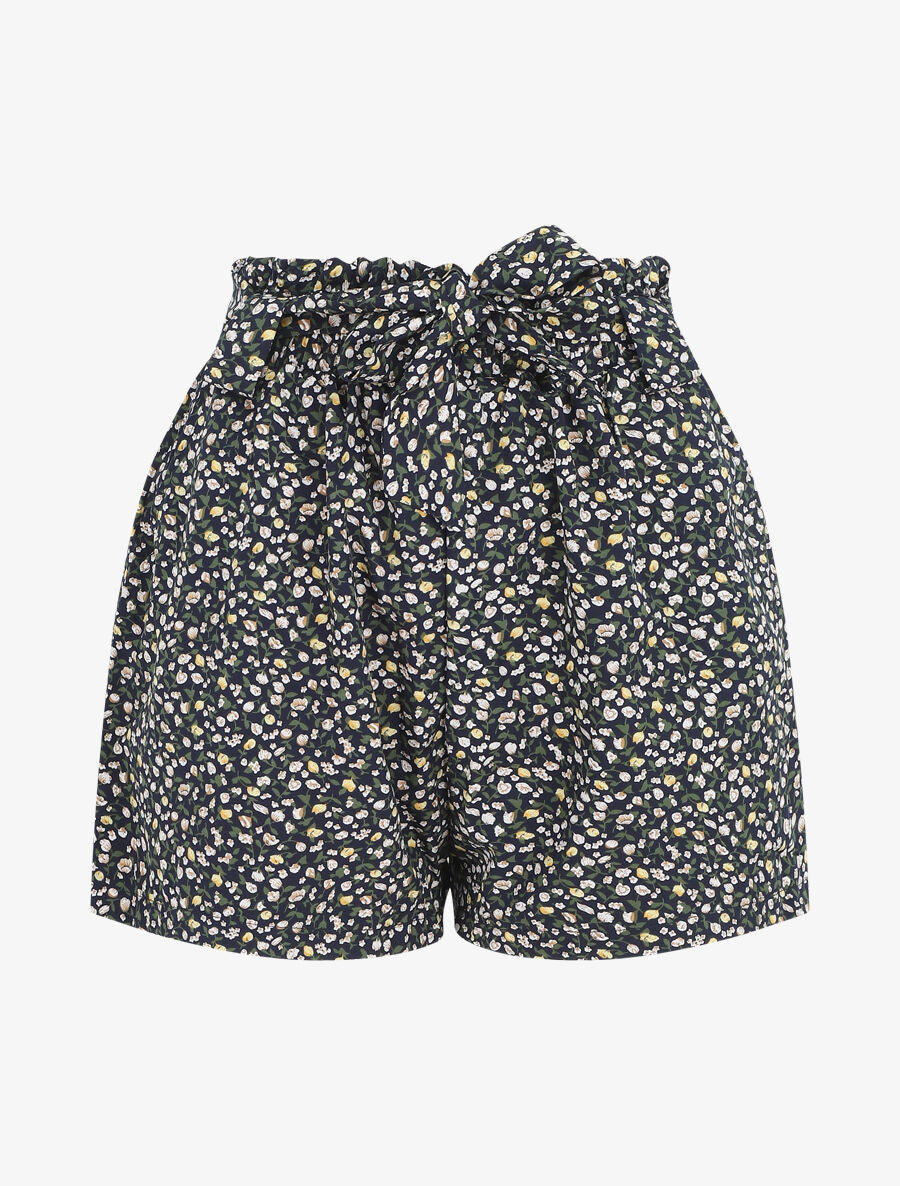 Short droit imprimé petites fleurs - Marine - 1