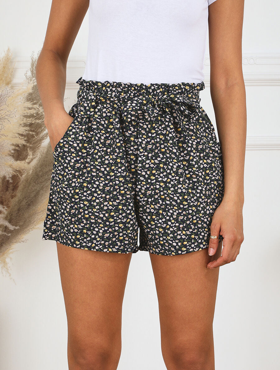 Short droit imprimé petites fleurs - Marine - 4