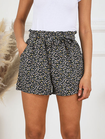 Short droit imprimé petites fleurs - Marine - 4