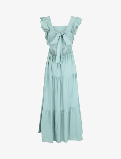 Robe longue dos nu à nouer - Vert d&