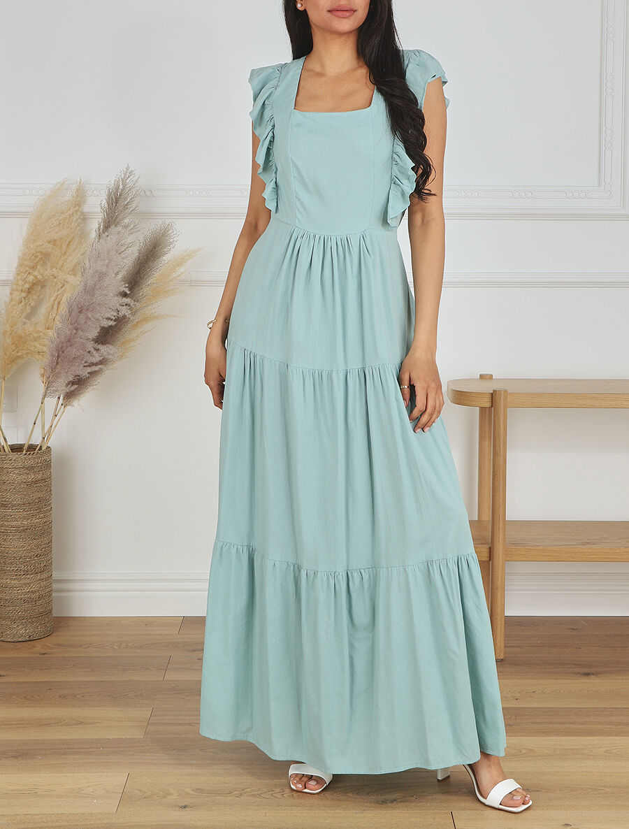 Robe longue dos nu à nouer - Vert d&