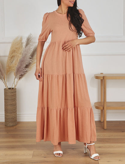 Robe longue à manches paysannes élastiquées - Orange - 4