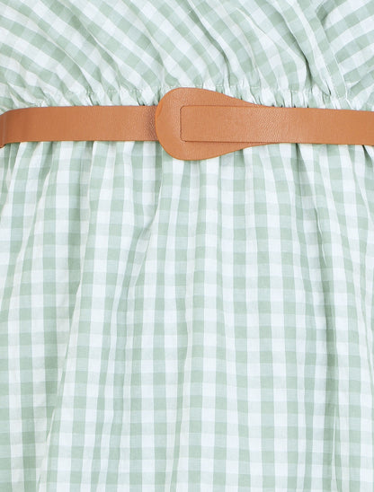 Robe mi-longue à carreaux - Vert d&