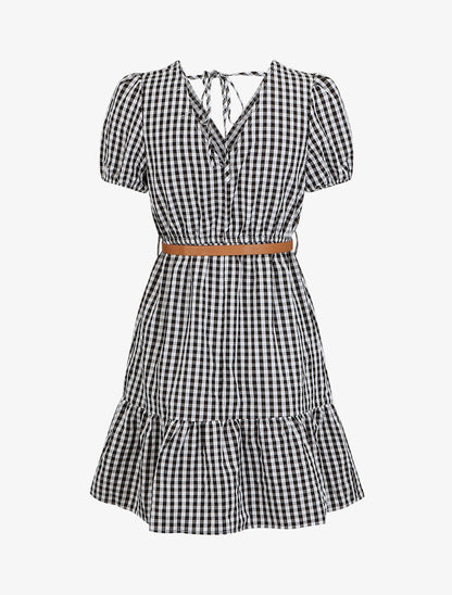 Robe mi-longue à carreaux - Noir - 2