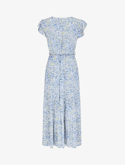 Robe longue élastiquée imprimé floral - Bleu - 2