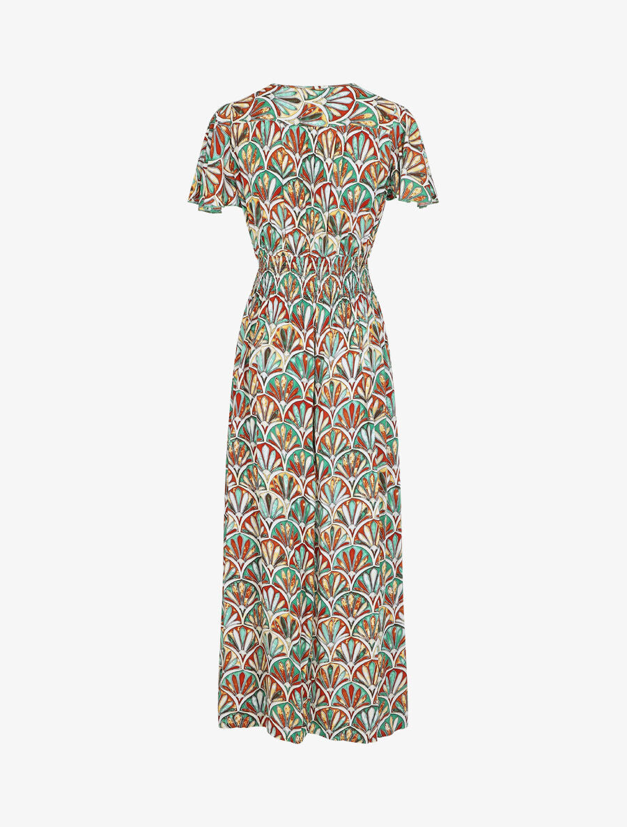 Robe longue manches courtes imprimé fantaisie - Marron/vert - 2