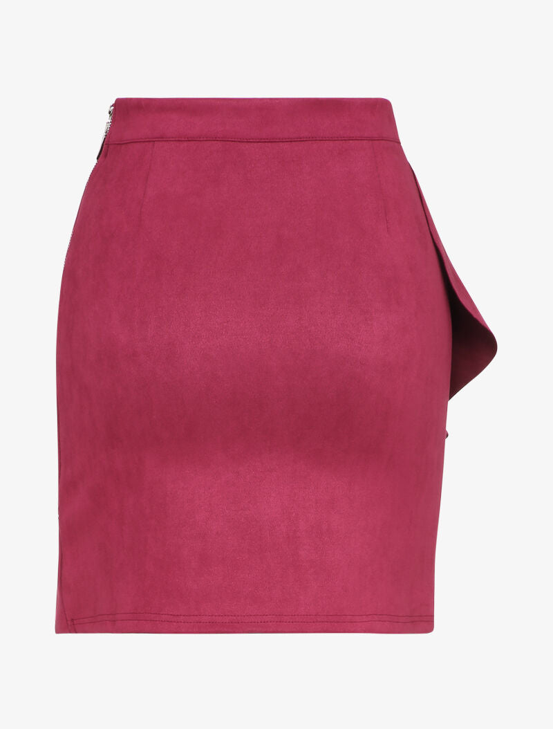 Jupe en suédine volantée style portefeuille - Lie de vin - 2