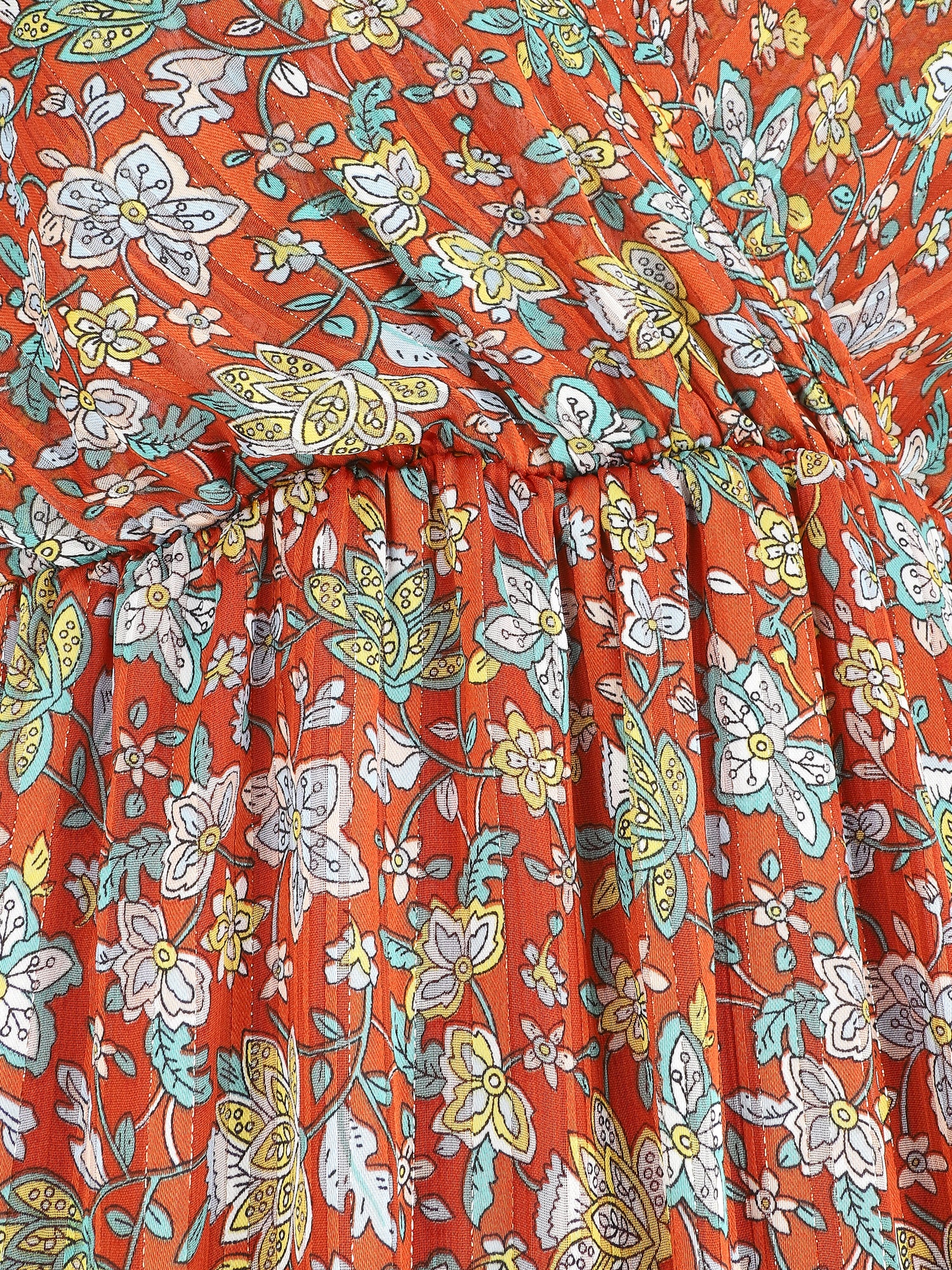 Robe longue fleurie et satinée à bretelles - Rouille - 4