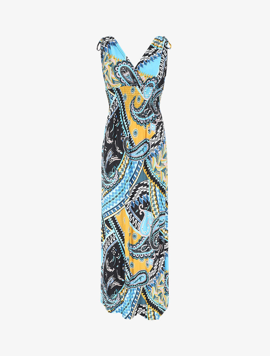 Robe longue élastiquée imprimé cachemire - Jaune - 5