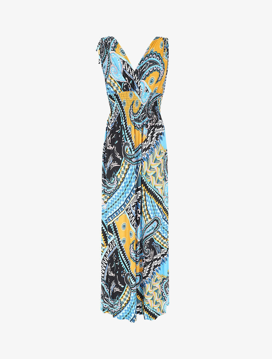 Robe longue élastiquée imprimé cachemire - Jaune - 2