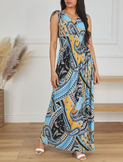 Robe longue élastiquée imprimé cachemire - Jaune - 4