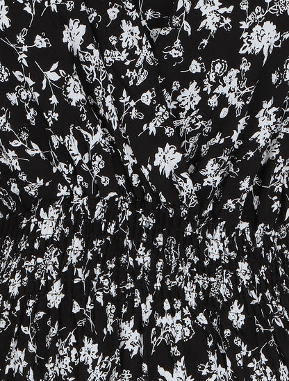 Robe imprimé fleuri à col cache-coeur - Noir - 3