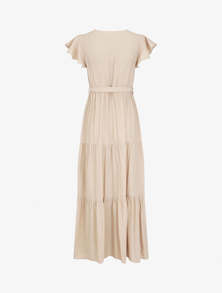 Robe longue unie manches courtes - Beige - 2