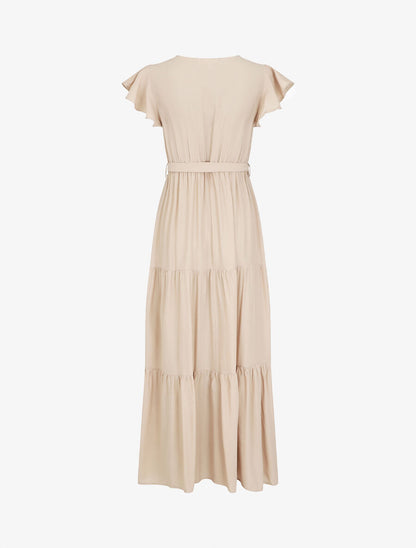 Robe longue unie manches courtes - Beige - 2