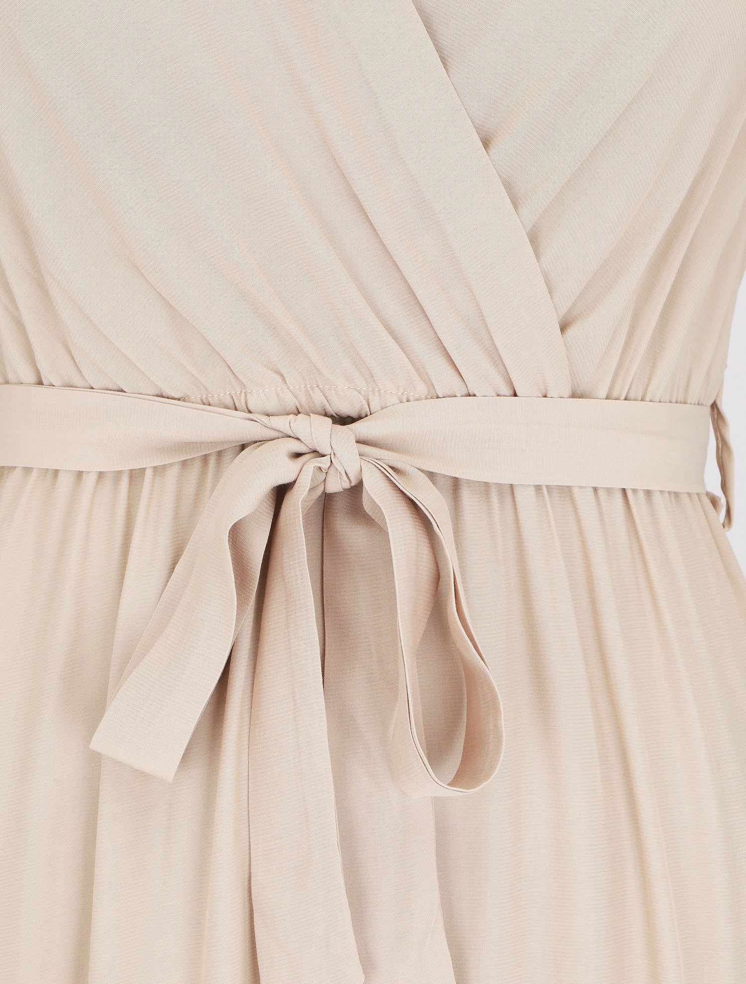 Robe longue unie manches courtes - Beige - 3