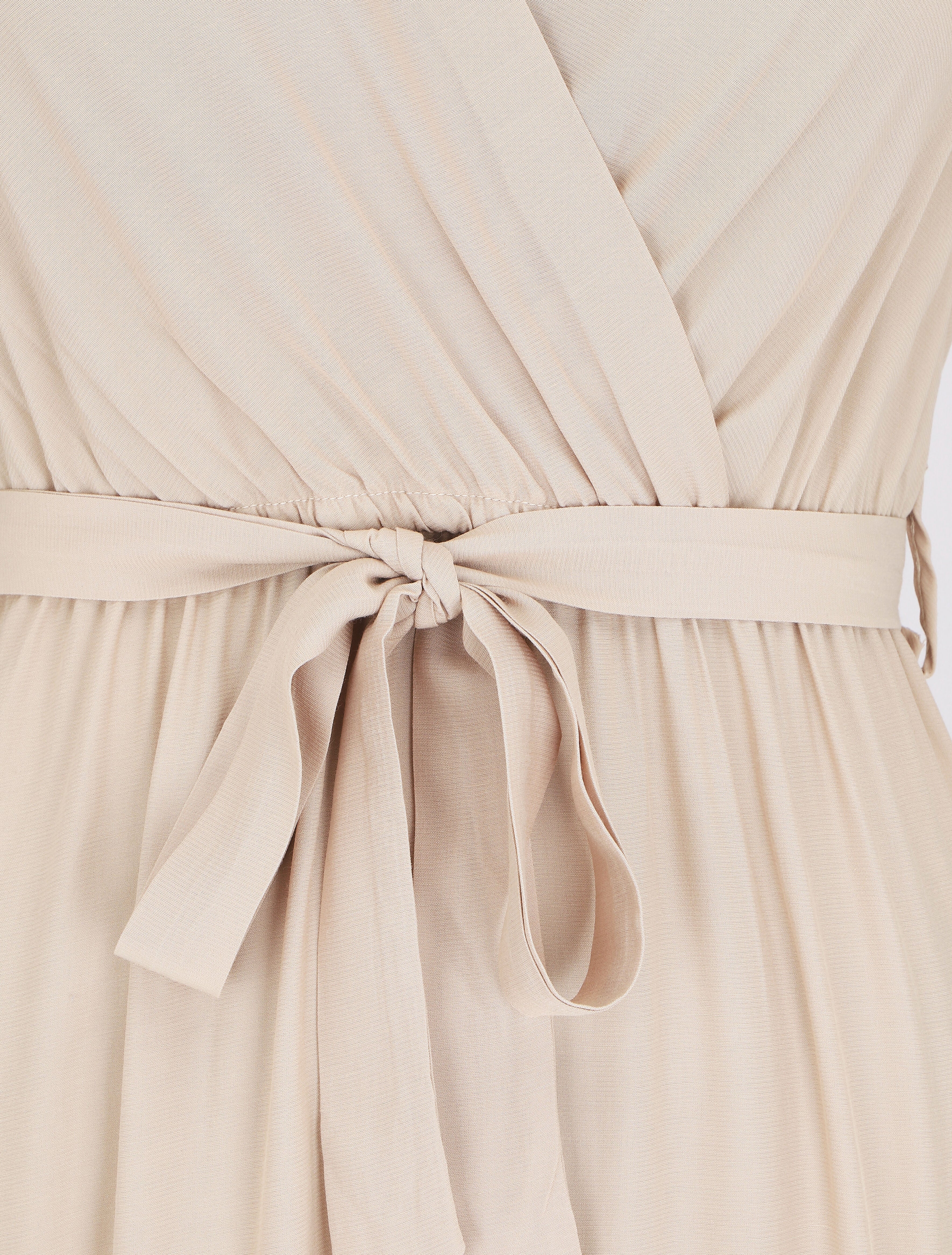 Robe longue unie manches courtes - Beige - 3
