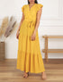 Robe longue unie manches courtes - Jaune - 1