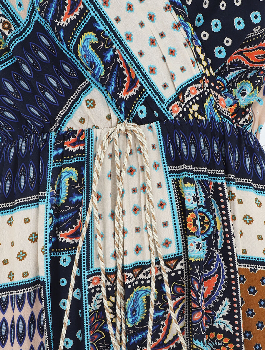 Robe longue style patchwork à bretelles - Marine - 3