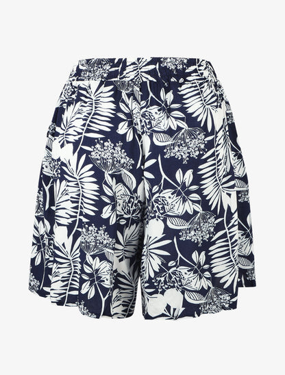 Short fluide imprimé feuilles - Marine - 2