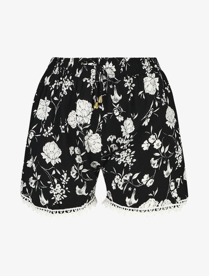 Short droit imprimé floral taille haute - Noir - 5