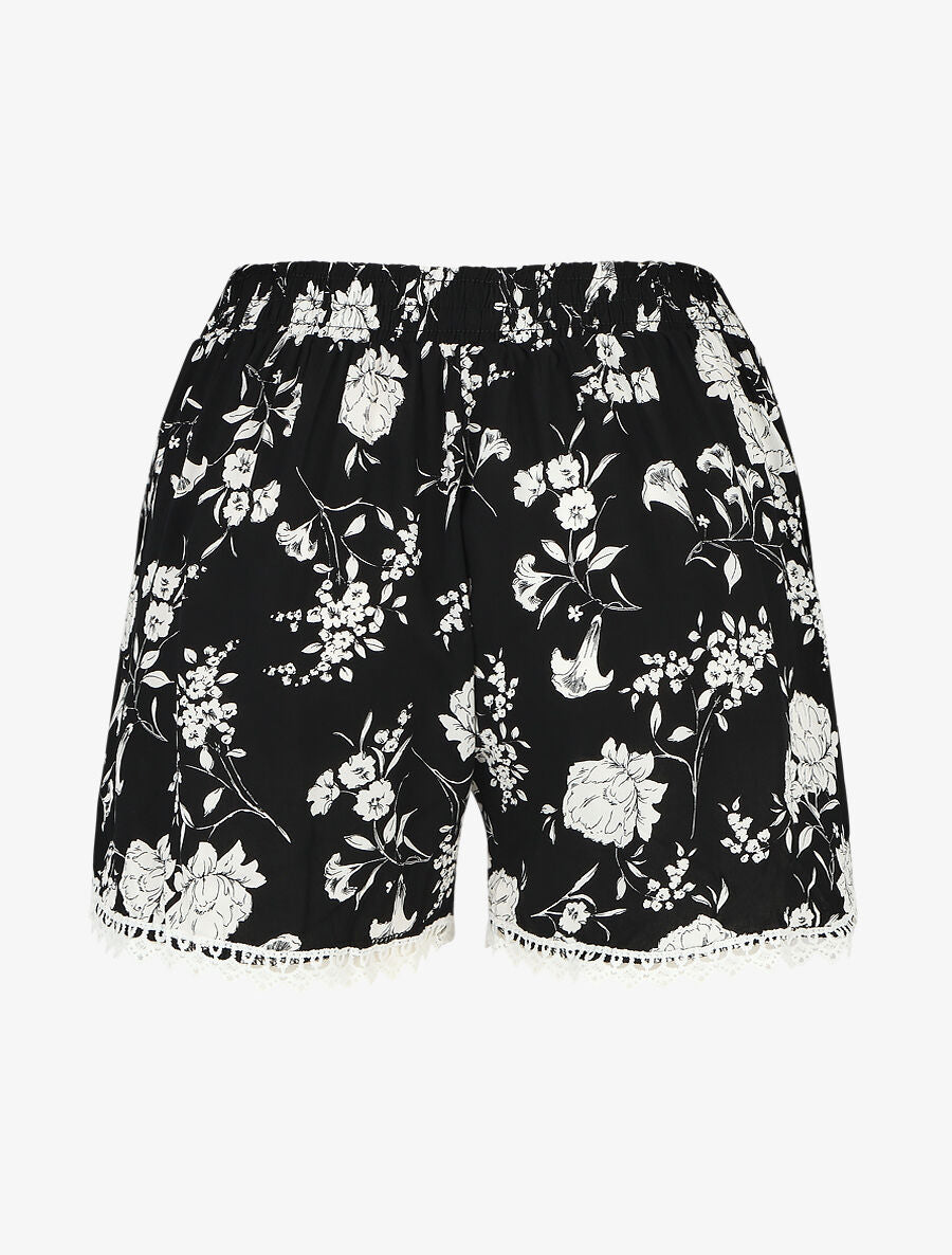 Short droit imprimé floral taille haute - Noir - 2