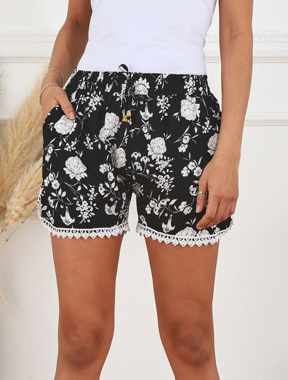 Short droit imprimé floral taille haute - Noir - 4