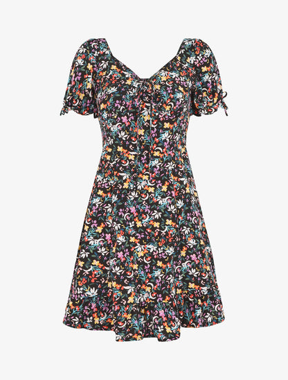 Robe courte imprimé fleuri - Noir - 2
