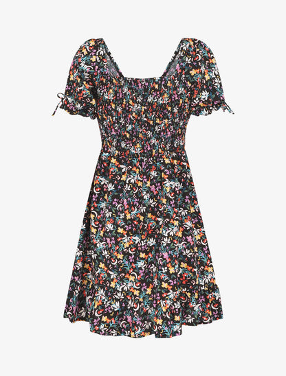 Robe courte imprimé fleuri - Noir - 3