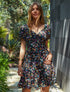 Robe courte imprimé fleuri - Noir - 5