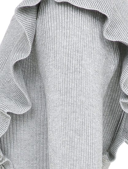 Robe côtelée à épaules volantées - Gris - 4
