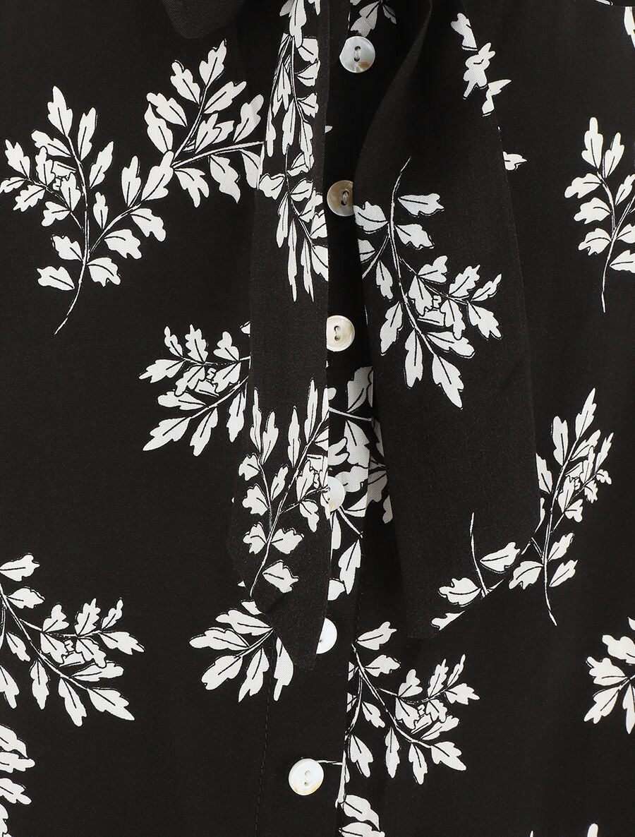 Jupe longue boutonnée imprimé feuilles - Noir - 3