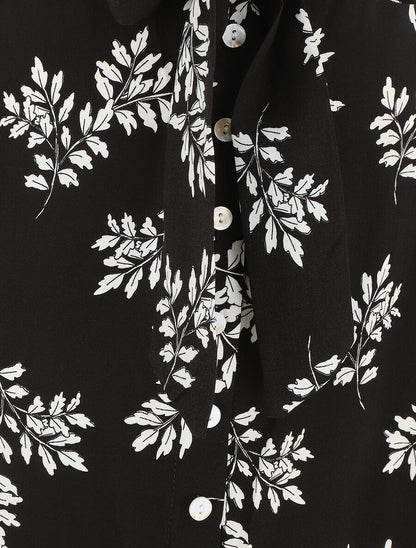 Jupe longue boutonnée imprimé feuilles - Noir - 3