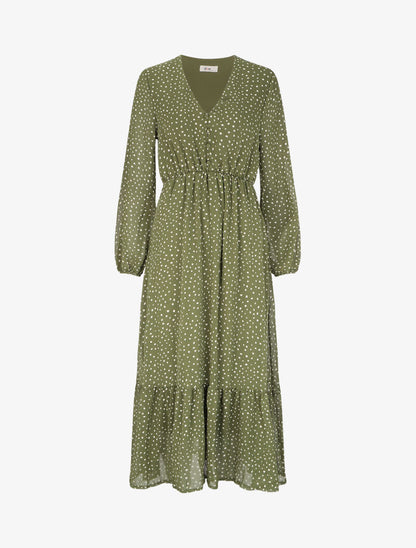 Robe longue à imprimé moucheté - Kaki - 1