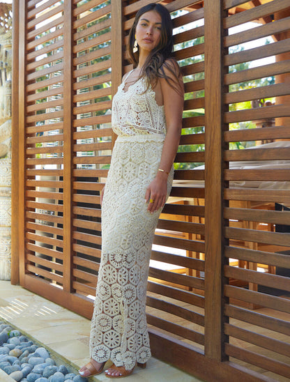 Top court sans manches en crochet - Beige - 4