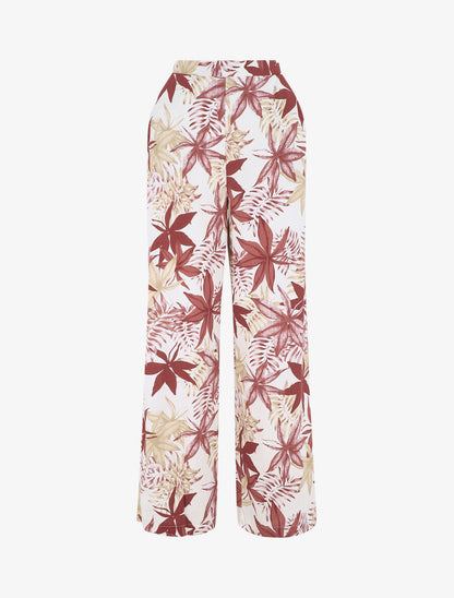 Pantalon à taille élastiquée imprimé feuilles - Bordeaux - 5