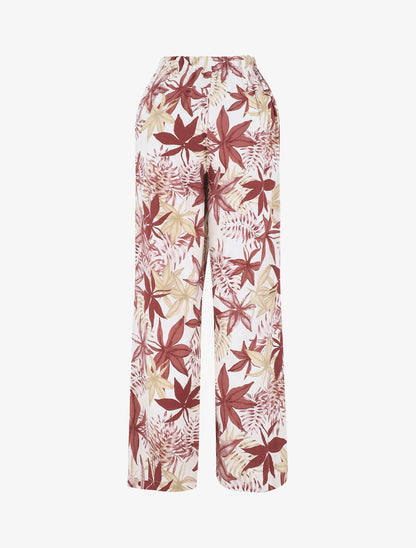 Pantalon à taille élastiquée imprimé feuilles - Bordeaux - 2